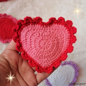 Herz Untersetzer Häkelmuster, einfach Herz Untersetzer Häkelanleitung Niedliches Valentinstag Rüschen Herz Untersetzer Muster Sofortiger digitaler Download