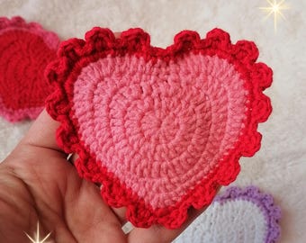 Crochet Heart Coaster Pattern: Valentine's Day Frilly Design (Digital Download)