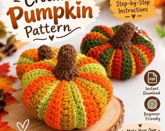 Crochet Pumpkin Pattern, 3-Color Fall Decor, Halloween Keychain, (English PDF Download)