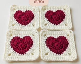 Heart Granny Square Crochet Pattern, Beginner Friendly (English PDF)