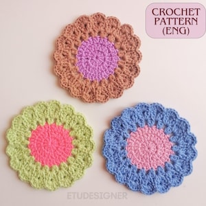 Crochet Coasters Pattern, Flower Coaster Crochet, DIY Cute Coaster Crochet Pattern, Handmade Gift Idea, Easy To Follow Tutorial, English PDF