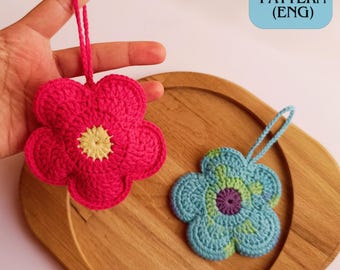 Schema all'uncinetto per ciondolo a forma di fiore per borsa, custodia all'uncinetto per Airpods, PDF in inglese, regali fatti a mano
