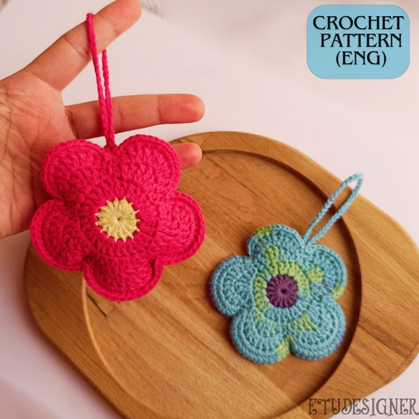Flower Bag Charm Crochet Pattern, Crochet Airpods Case, English PDF, Handmade Gifts