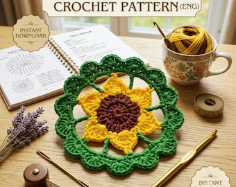 Crochet Sunflower Coaster Pattern: Easy Kitchen Decor (English PDF)