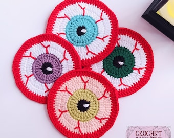 Crochet Eyeball Coaster Pattern: Halloween Decor PDF (English)