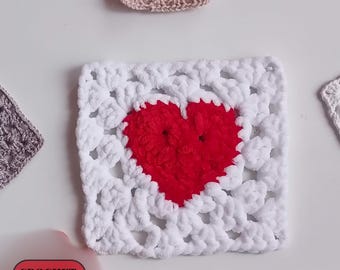 Crochet Heart Granny Square Pattern: Easy Motif Coaster (Digital Download)
