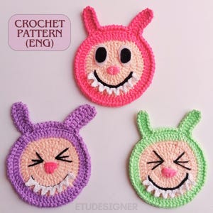 Crochet Labubu Coaster Pattern, Easy Bunny Crochet, Fun&Easy Home Decor PDF, Handmade Gift, Easy To Follow Tutorial, English PDF