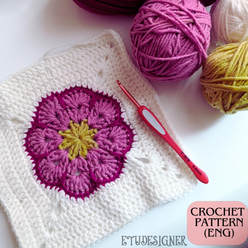 Crochet African Flower Granny Square Pattern, Floral Motif (PDF Pattern ...