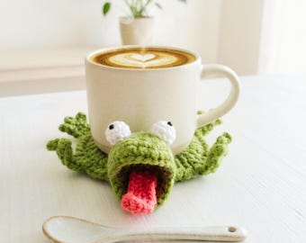 Crochet Popping Lizard Coaster Pattern, Amigurumi Mug Rug, Animal Coaster (English PDF)