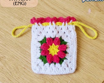 Floral Crochet Pouch Pattern, Beginner Coin Purse Tutorial (PDF Download)