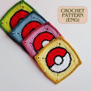 Crochet Pokeball Granny Square Pattern, Benginner Friendly Double Crochet Basic Granny Square ,Handmade Gift, English PDF