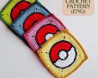 Crochet Pokeball Granny Square Pattern: Beginner Friendly (English PDF)