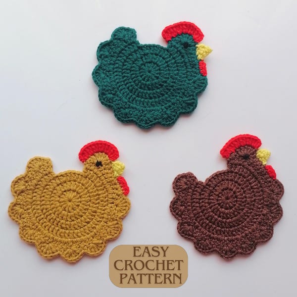 Patroon gehaakte kippenonderzetter: eenvoudig boerderijdecor (pdf-patroon)