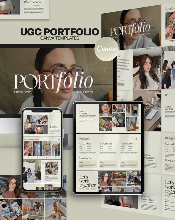 UGC Creator Portfolio Template Canva UGC Beauty Website Template UGC Media Content Creator Content Light Portfolio Social Media Minimalistic