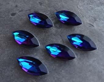 6 Bermuda Blue Crystal Navettes, Rare Color, Preciosa Crystal, 15mm x 7mm, Czech Crystal, Boho Jewelry Supplies, 15 x 7, Crystal Rhinestones