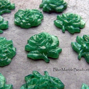 2 Vintage Jade Czech Pressed Glass Rose Flower Cabochons, Peking Glass, Mottled Glass, Floral Glass Cabochons, 18mm,  Rare Cabochon