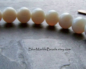 12 Vintage White Opal Glass Beads, Japan WWII, 10mm