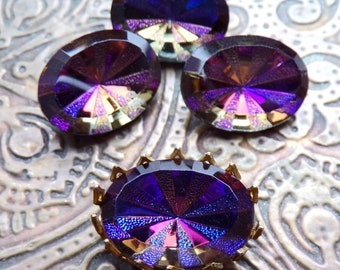 2 Vintage Super Rare Heliotrope Starburst Oval Glass Rivoli's, 18 x 13, Oval Stone, Rare Glass, Vintage Cabochon, Boho Jewelry Supplies