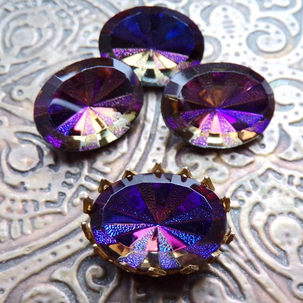 2 Vintage Super Rare Heliotrope Starburst Oval Glass Rivoli's, 18 x 13, Oval Stone, Rare Glass, Vintage Cabochon, Boho Jewelry Supplies