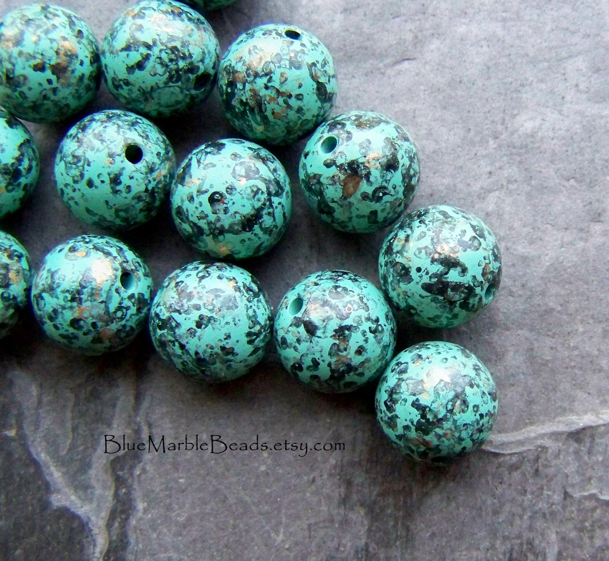 20 perline rotonde in acrilico con patina verderame, perline boho, perline verdirame, 10 mm, perlina rotonda, patina spagnola, perline in lucite, perl