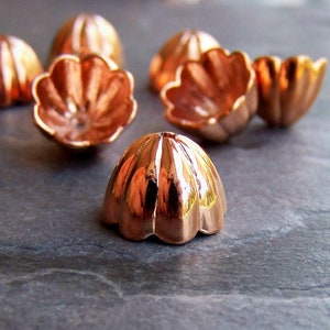 10 Copper Plated Lucite Flower Bead Caps, Vintage Lucite Bead, Copper Bead Caps, Vintage Lucite Fluted Bead Caps, Large Bead Caps, 14mm