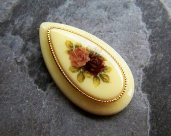 1 Vintage Floral Teardrop Lucite Cabochon, Flower Cabochon, Vintage Cabochon, West German, Floral Cabochon, Flat Back, 36mm