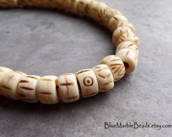 20 Carved Bone Beads, Rondelle Beads, Natural Beads, Carved Rondelles, Boho Beads, Assorted, Mix, Big Hole Beads, Tribal Beads, Ethnic Beads