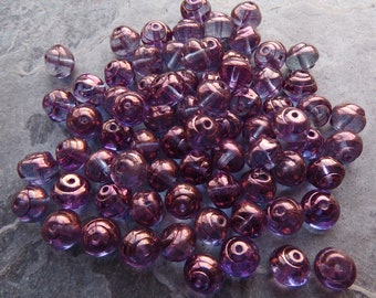 25 Vintage Purple Lumi Glass Snail Beads, Glass Bead, Vintage Bead, Purple Luster, Czech Glass Beads, Small Glass Bead, 8mm, Boho Beads