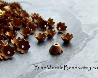 30 Bead Cap, Brass Bead Cap, Floral Bead Caps, Layering Beads, Tiny Bead Caps, Flower Bead Cap, Vintage Finding, Brass Finding, 5mm