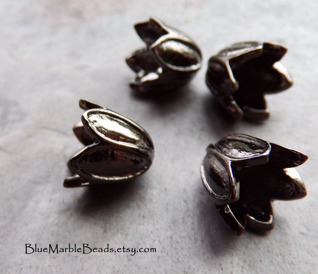 6 Cast Metal Gunmetal Tulip Bead Caps Large Tulip Bead Caps Etsy