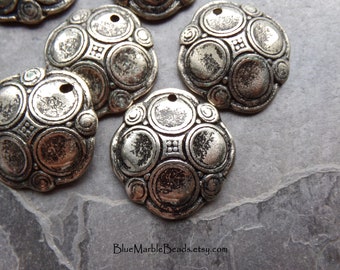 2 Large Silver-Plated Lucite Ornate Pendants, Antique Silver, Metalized Beads, Unique Pendants, Boho Pendants, 40mm, Flat Back, Ethnic Bead