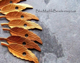 10 Vintage Brass Leaf Feather Stamping, Brass Leaves, Brass Finding, Unique, Chaton Setting, Boho Jewelry Supply, Flat Rate Shipping