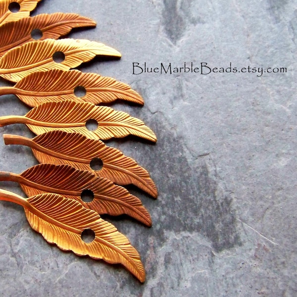 10 Vintage Brass Leaf Feather Stamping, Brass Leaves, Brass Finding, Unique, Chaton Setting, Boho Jewelry Supply, Flat Rate Shipping