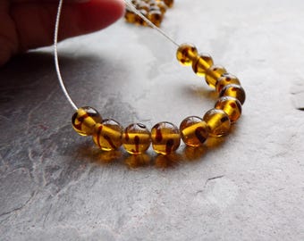 Vintage Tortoise Shell Glass Beads, Made in Japan, 20pc (6mm-8mm)