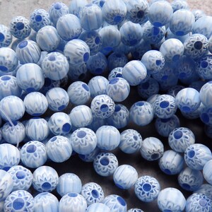 1 Full Strand Vintage Glass Chevron Beads, Round Beads, Unique Beads, Blue Beads, Sun Beads, 7mm, Boho Beads, 50 Beads, Blue & White Beads image 3