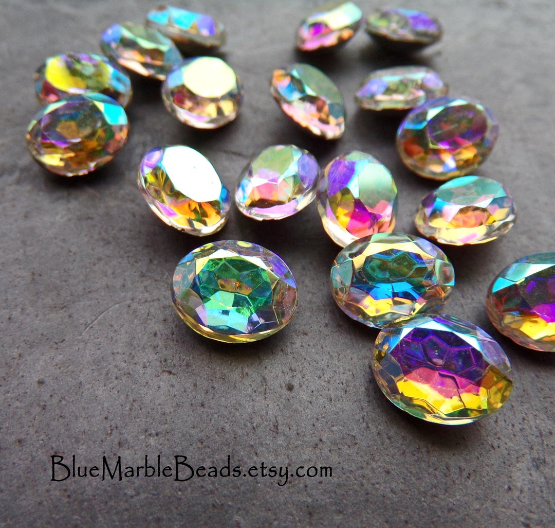 10 Crystal AB Glass Oval Stones, TTC, Silver Foiled, 10 X 8, Faceted