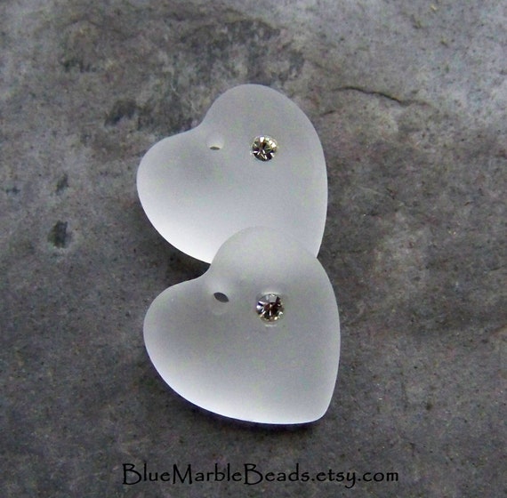 Vintage Swarovski Frosted Crystal Heart Pendants, 16mm, Rhinestone