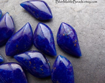 8 Vintage Leaf Glass Cabochons, Glass Cabochon, West German, Lapis Lazulli, Leaf Cabochon, Leaves, Flower Petals, Boho Chic, 18 x 10