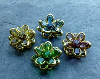 Vintage Crystal Flower Beads, Brass Back, 16mm, Assorted Colors