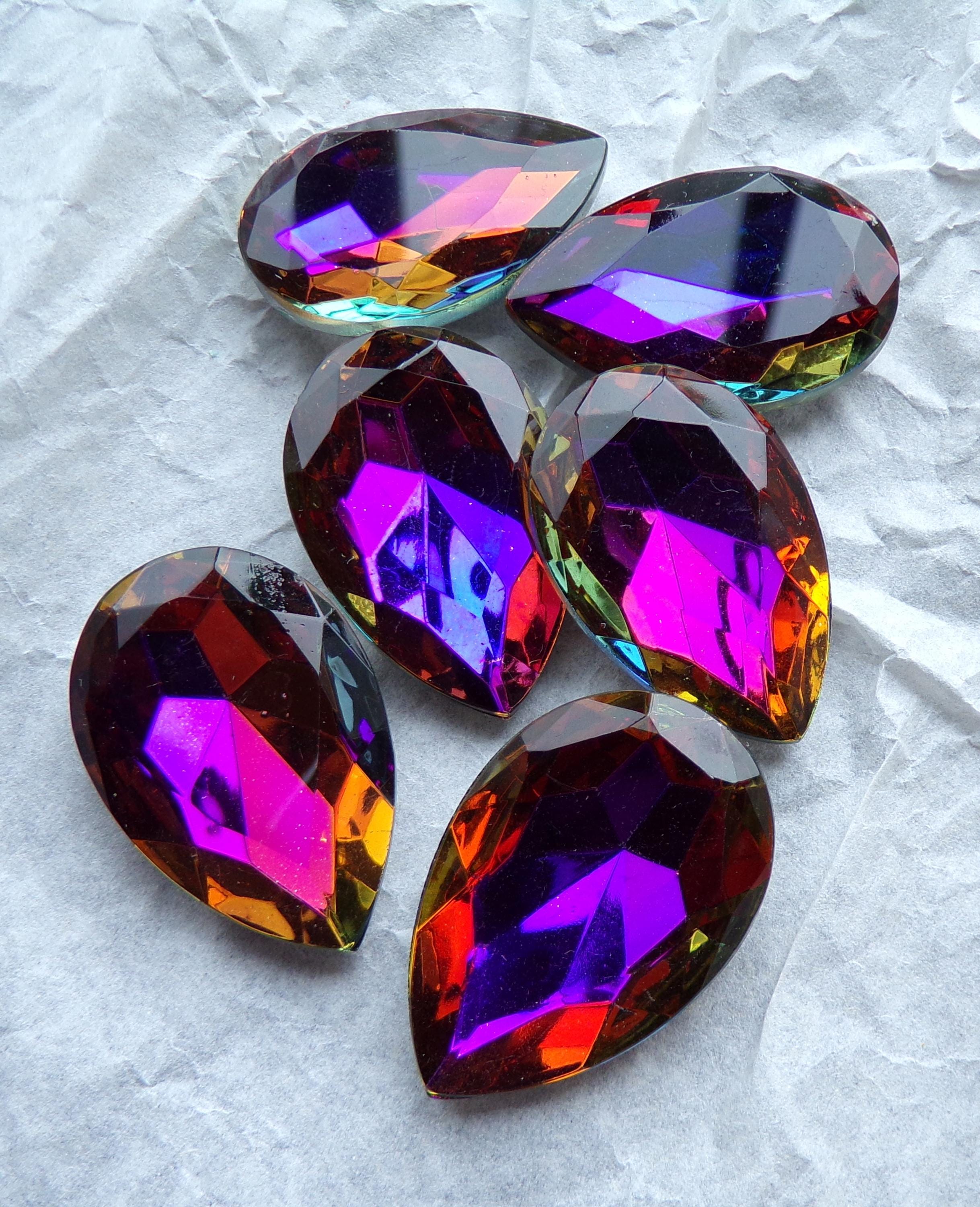 1 Vintage Volcano Large Teardrop Stone, Imperfects, AS IS, West German, Glass Rhinestone, Shabby Chic, Cottage Chic, Boho, 30 x 20
