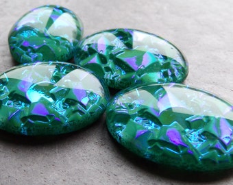 1 Hand Crafted West German Ultra Emerald AB Geode Oval Glass Cabochon, Oval Cabochon, Nugget Cabochon, 25 x 18, Blue Purple, Blue Yellow