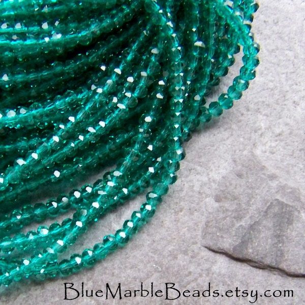 Chinese Crystal Beads, Crystal Rondelles, Teal Green Beads, Tassel Beads, Rondelle Beads, Boho Bead, 13 Inch Strand, 3mm, 1 Gross, 144 Beads