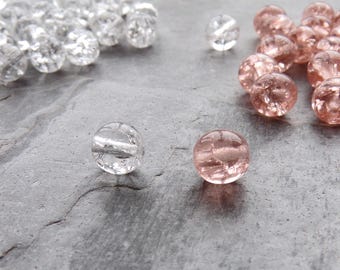 50 Vintage Crackle Glass Bead, Unique Bead, Rare Beads, 6mm, You Choose, Clear Crackle Glass, Pink Crackle Glass, Shabby Chic, Cottage Chic