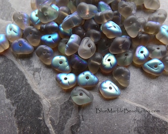 30 Glass Nugget Beads, Black Diamond AB, Matte Beads, Czech Glass Beads, Boho Beads, Frosted Glass Beads, Half Coat, 7mm, Pebble Beads