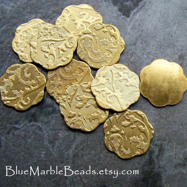 Summer Sale-See Store Announcement-Etched Brass-Flower Stamping-Brass Blanks-Flower Charms-Flower Pendants-Brass Findings-10 Pieces