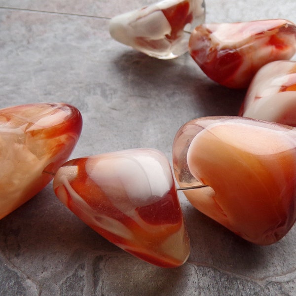 6 Large Vintage Lucite Nugget Beads, Free Formed Bead, Marble Beads, Large Lucite Bead, Vintage Bead, Beach Bead, Focal Bead, 29mm