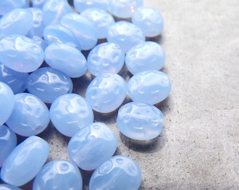 30 Vintage Blue Opal Dimpled Glass Beads, Czech Glass Beads, Oval Beads, Unique Beads, Small Glass Beads, Boho Beads, Spacer Bead, 7mm