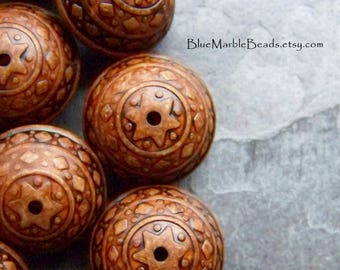 8 Etched Bead, Carved Bead, Saucer Bead, Ethnic Bead, Ornate Bead, Washed, Distressed, Antiqued, Lucite Beads, Vintage Beads, Boho Beads