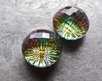 2 Vintage Crystal Vitrail Medium 3/4 Fireballs, 15mm, High Dome Cabochon, Round Cabochon, Boho Beads, Jewelry Making Supply, Rhinestone