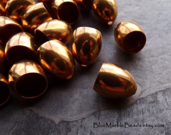 8 Solid Brass Bullet Bead Caps, Smooth Bead Caps, Copperish Patina, 13mm, Mushroom Cap, Deep Dome Bead, Vintage Brass Beads, Kumihimo